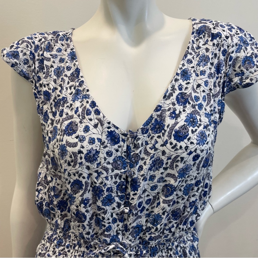 LUCKY BRAND White & Blue Floral Print Felice Midi Dress - Picture 4 of 9